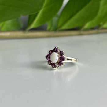 925 Sterling Silver Opal & Pink Spinel 