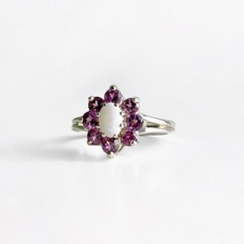 925 Sterling Silver Opal & Pink Spinel 