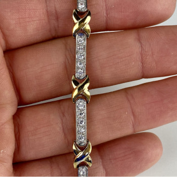 925 Sterling Silver Gold Plated CZ Bracelet Size 7.5 IN