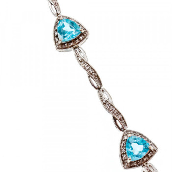 925 Sterling Silver Blue Topaz Bracelet Size 7 IN