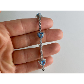 925 STERLING SILVER BLUE TOPAZ BRACELET SIZE 7 IN
