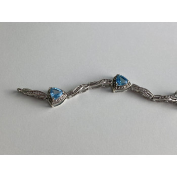 925 STERLING SILVER BLUE TOPAZ BRACELET SIZE 7 IN