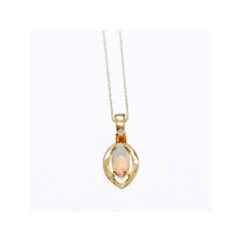 14K YELLOW GOLD OPAL & DIAMOND CHAIN WITH PENDANT
