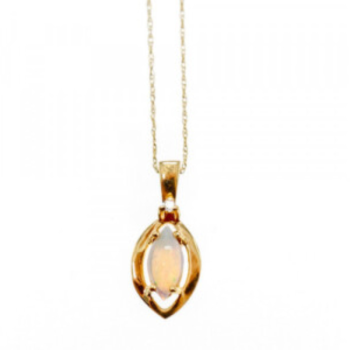 14K Yellow Gold Opal & Diamond Chain With Pendant