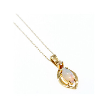 14K YELLOW GOLD OPAL & DIAMOND CHAIN WITH PENDANT