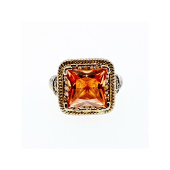 925 Sterling Silver Gold Plated Hessonite & Goshenite Ring Size 7