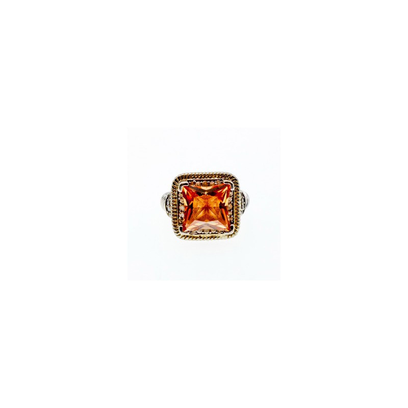 925 Sterling Silver Gold Plated Hessonite & Goshenite Ring Size 7