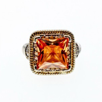 925 Sterling Silver Gold Plated Hessonite & Goshenite Ring Size 7