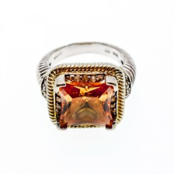 925 Sterling Silver Gold Plated Hessonite & Goshenite Ring Size 7