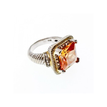 925 Sterling Silver Gold Plated Hessonite & Goshenite Ring Size 7