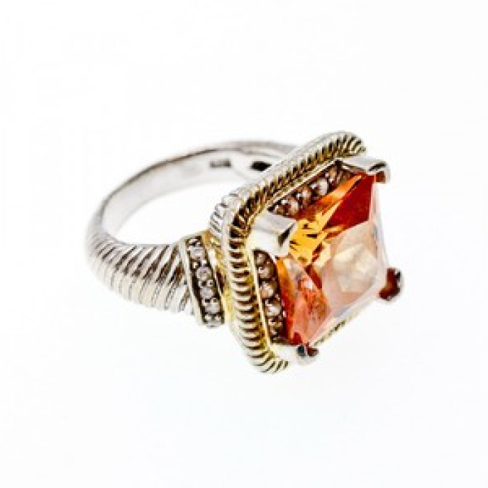 925 Sterling Silver Gold Plated Hessonite & Goshenite Ring Size 7