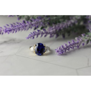 925 Sterling Silver Sapphire & CZ Ring Size 5.5