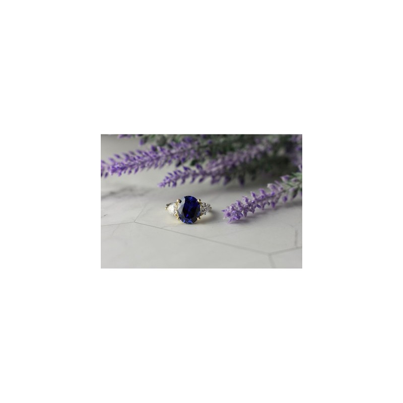 925 Sterling Silver Sapphire & CZ Ring Size 5.5