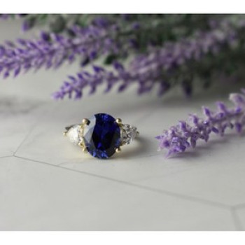 925 Sterling Silver Sapphire & CZ Ring Size 5.5