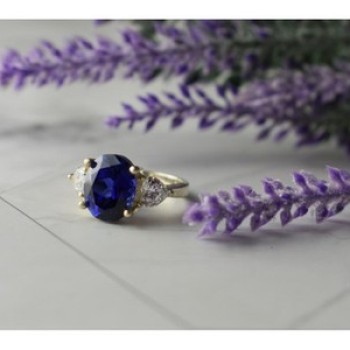 925 Sterling Silver Sapphire & CZ Ring Size 5.5