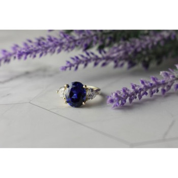 925 Sterling Silver Sapphire & CZ Ring Size 5.5