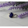925 Sterling Silver Sapphire & CZ Ring Size 5.5