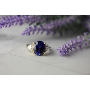 925 Sterling Silver Sapphire & CZ Ring Size 5.5