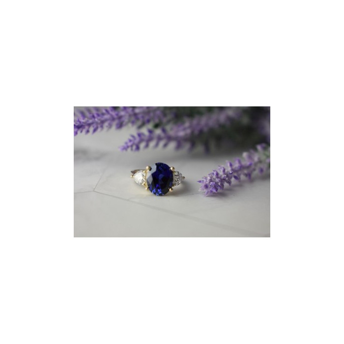 925 Sterling Silver Sapphire & CZ Ring Size 5.5