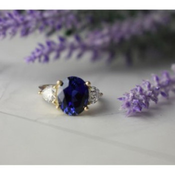 925 Sterling Silver Sapphire & CZ Ring Size 5.5