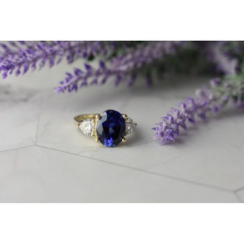 925 Sterling Silver Sapphire & CZ Ring Size 5.5