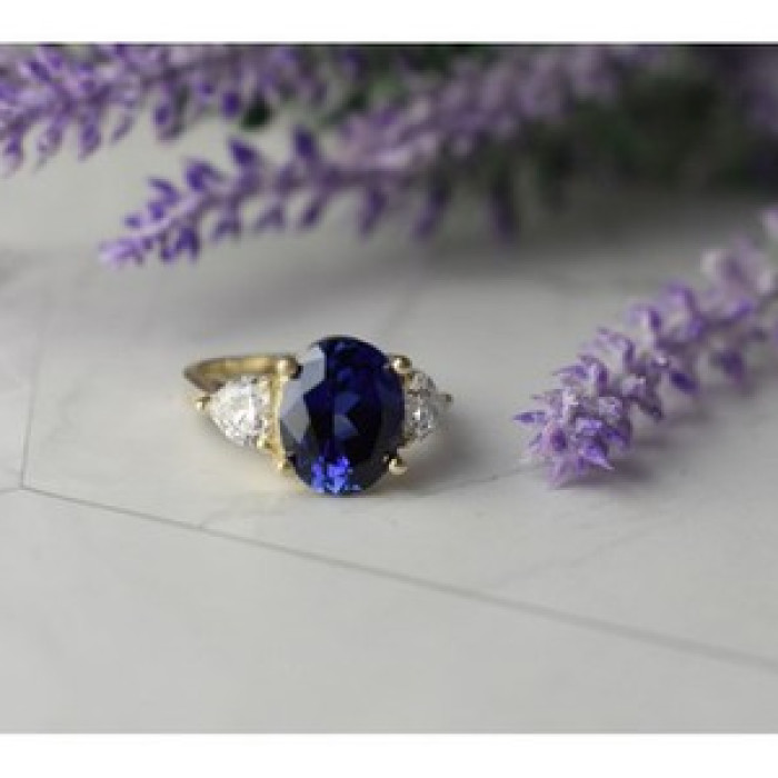 925 Sterling Silver Sapphire & CZ Ring Size 5.5