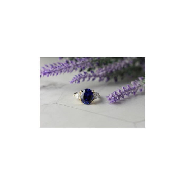 925 Sterling Silver Sapphire & CZ Ring Size 5.5