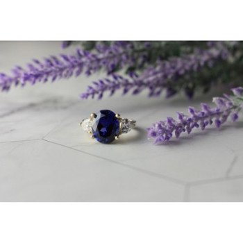 925 Sterling Silver Sapphire & CZ Ring Size 5.5