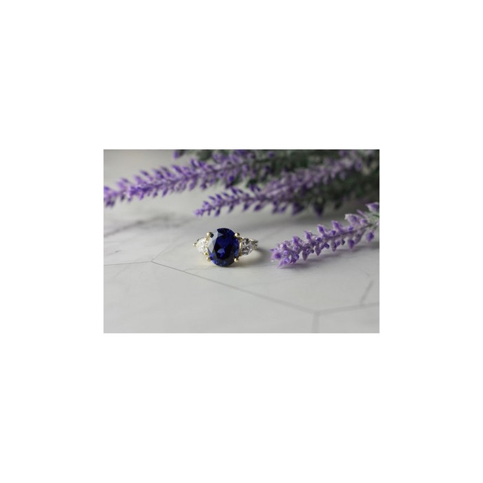 925 Sterling Silver Sapphire & CZ Ring Size 5.5