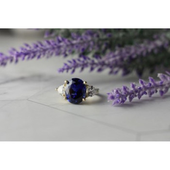 925 Sterling Silver Sapphire & CZ Ring Size 5.5