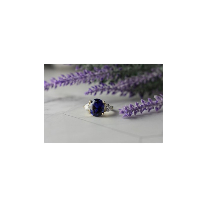 925 Sterling Silver Sapphire & CZ Ring Size 5.5