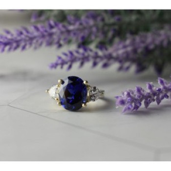 925 Sterling Silver Sapphire & CZ Ring Size 5.5