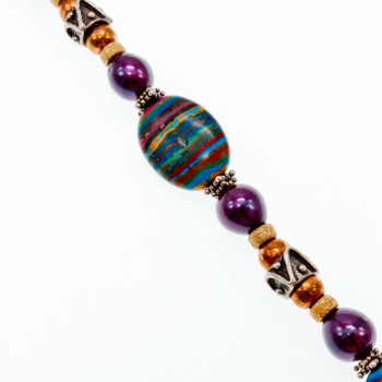 925 Sterling Silver Multicolor Jasper Bracelet Size 7.5 IN