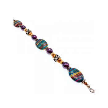 925 STERLING SILVER MULTICOLOR  JASPER BRACELET SIZE 7.5 IN