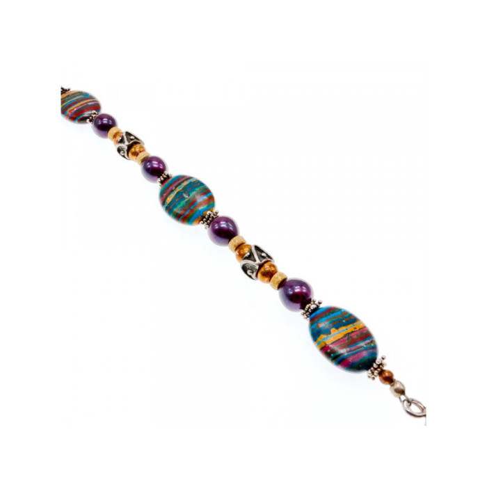 925 STERLING SILVER MULTICOLOR  JASPER BRACELET SIZE 7.5 IN