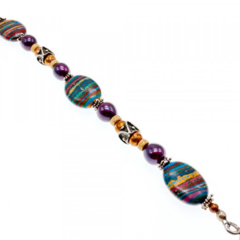 925 Sterling Silver Multicolor Jasper Bracelet Size 7.5 IN