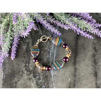 925 STERLING SILVER MULTICOLOR  JASPER BRACELET SIZE 7.5 IN