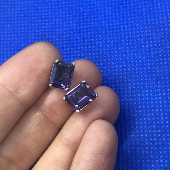 925 Sterling Silver Amethyst Stud Earrings