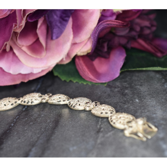 925 Sterling Silver Marcasites Openwork Bracelet Size 7 IN