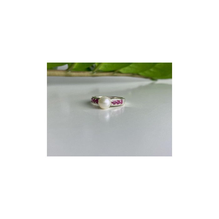 925 Sterling Silver Pearl & Pink Spinel Ring Size 8