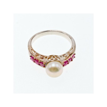 925 Sterling Silver Pearl & Pink Spinel Ring Size 8