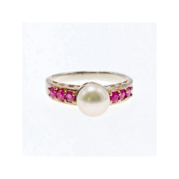 925 Sterling Silver Pearl & Pink Spinel Ring Size 8