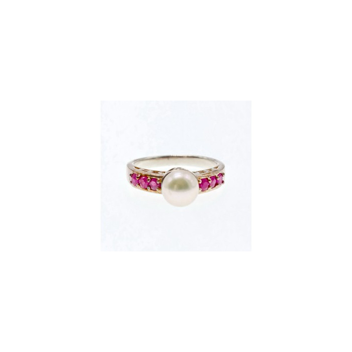925 Sterling Silver Pearl & Pink Spinel Ring Size 8