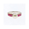 925 Sterling Silver Pearl & Pink Spinel Ring Size 8