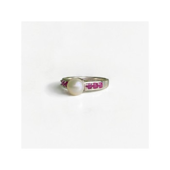 925 Sterling Silver Pearl & Pink Spinel Ring Size 8