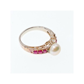 925 Sterling Silver Pearl & Pink Spinel Ring Size 8