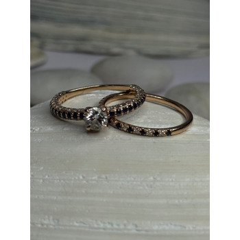 14K Rose Gold Ring Set Sapphire & Diamond Size 7