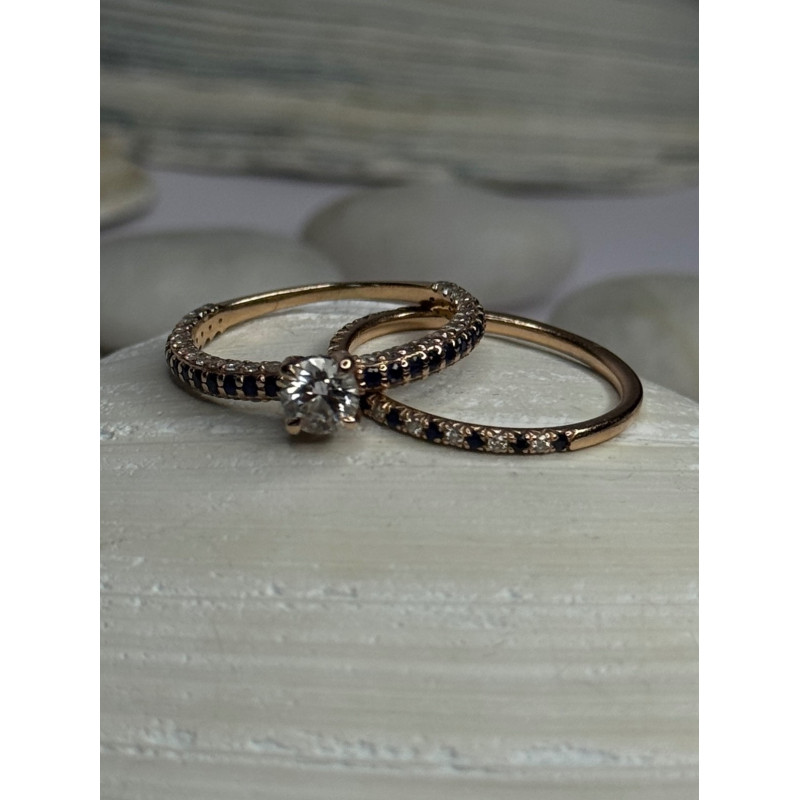 14K Rose Gold Ring Set Sapphire & Diamond Size 7