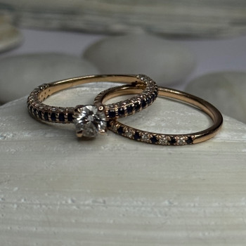 14K Rose Gold Sapphire & Diamond Set of Rings Size 7