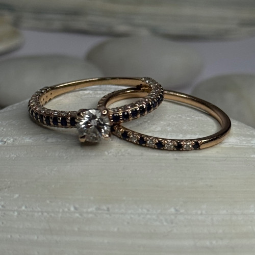 14K Rose Gold Sapphire & Diamond Set of Rings Size 7